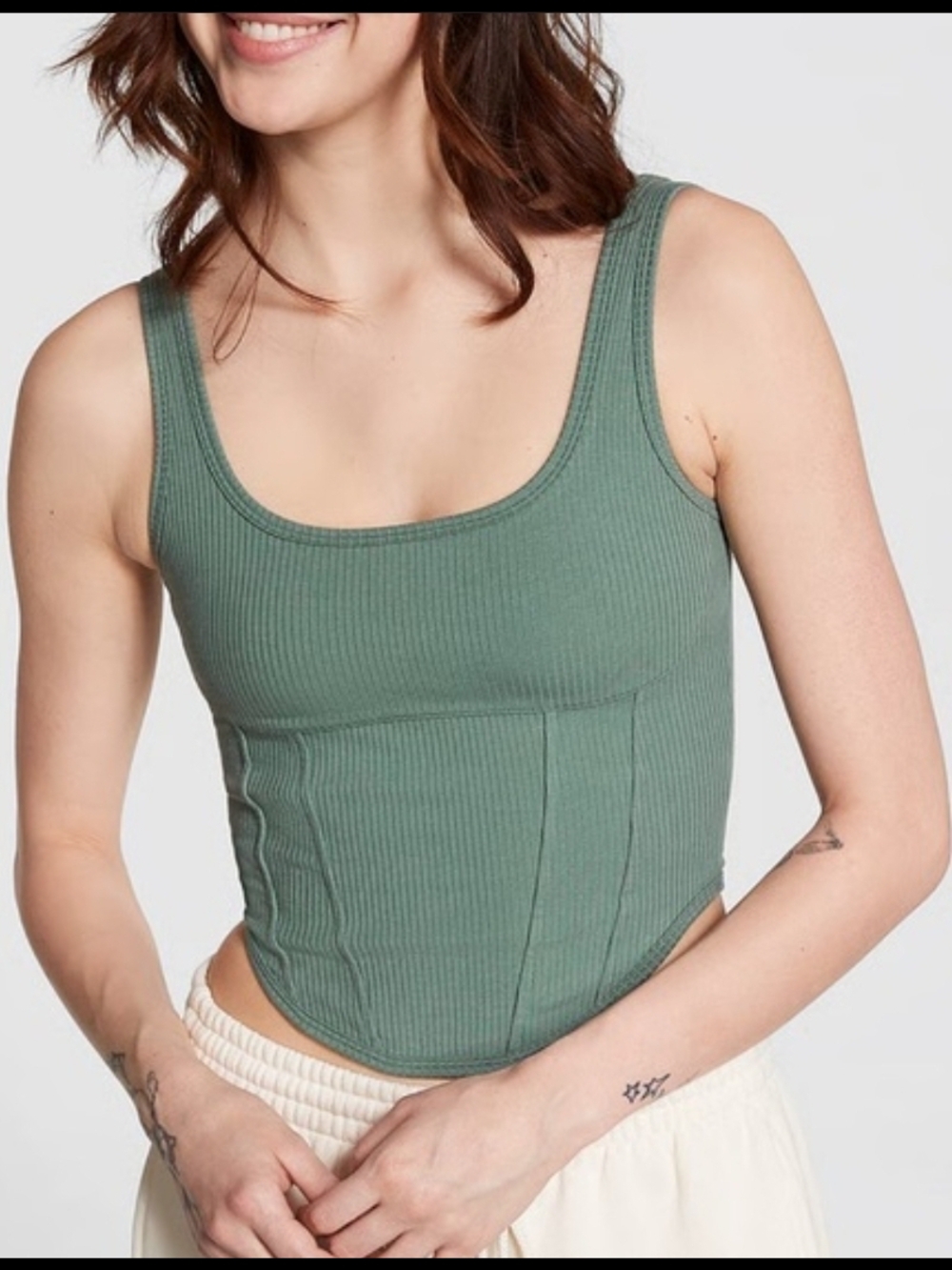 Victoria's Secret Ribbed Corset-Style Tank Top in Sage Green